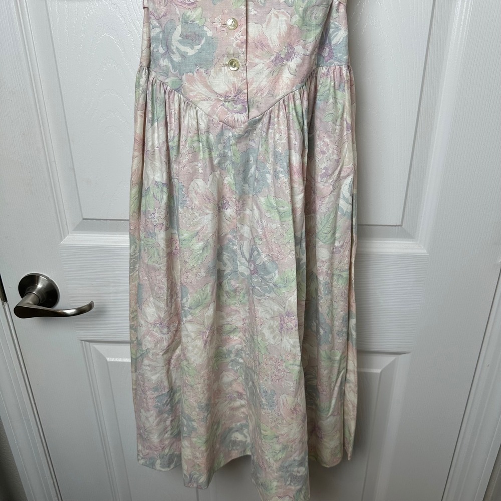Floral Vintage Prairie Cottagecore Midi Dress Sm Pastel Pink Blue Dropped Waist - Picture 8 of 12